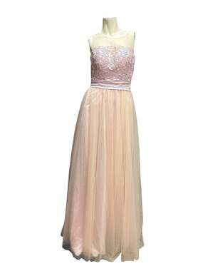 Women's Hebeos Blush Lace Bodice Tulle Formal Gown Petite XS